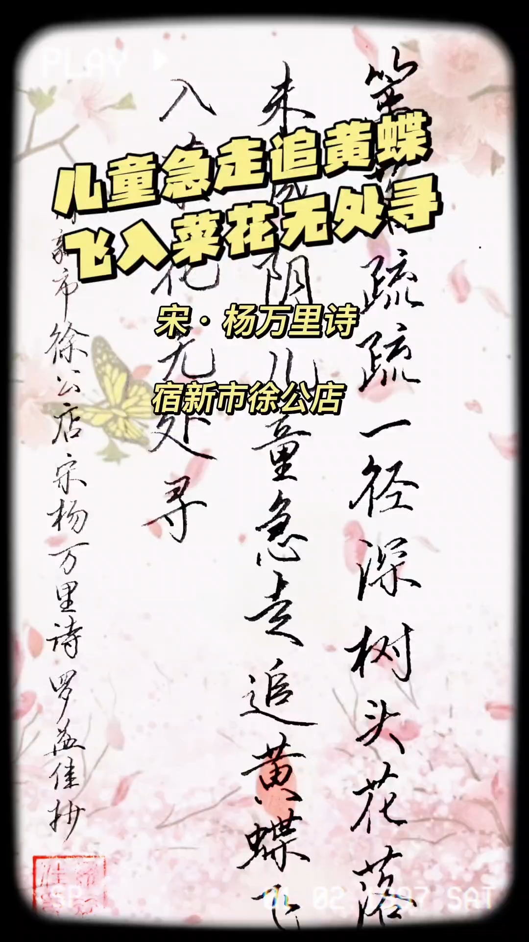 儿童急走追黄蝶，飞入菜花无处寻。