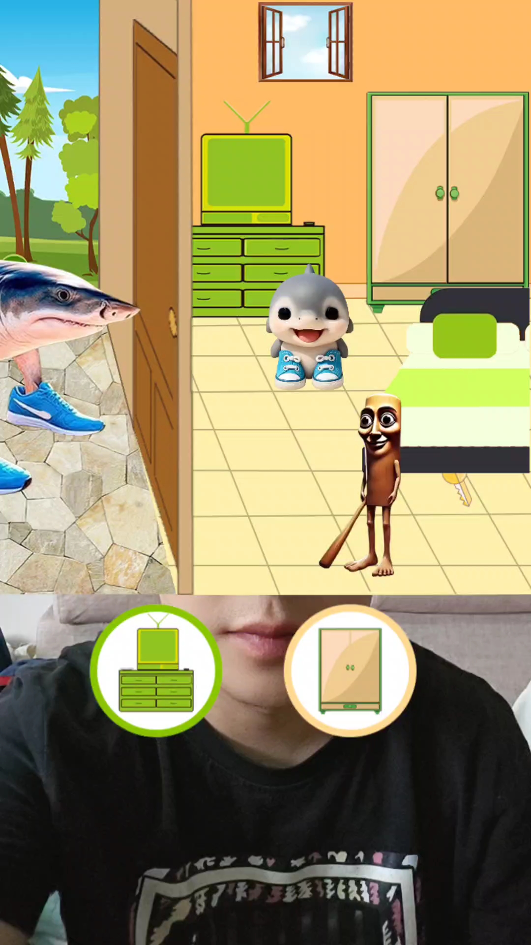 保护小鲨鱼躲起来。