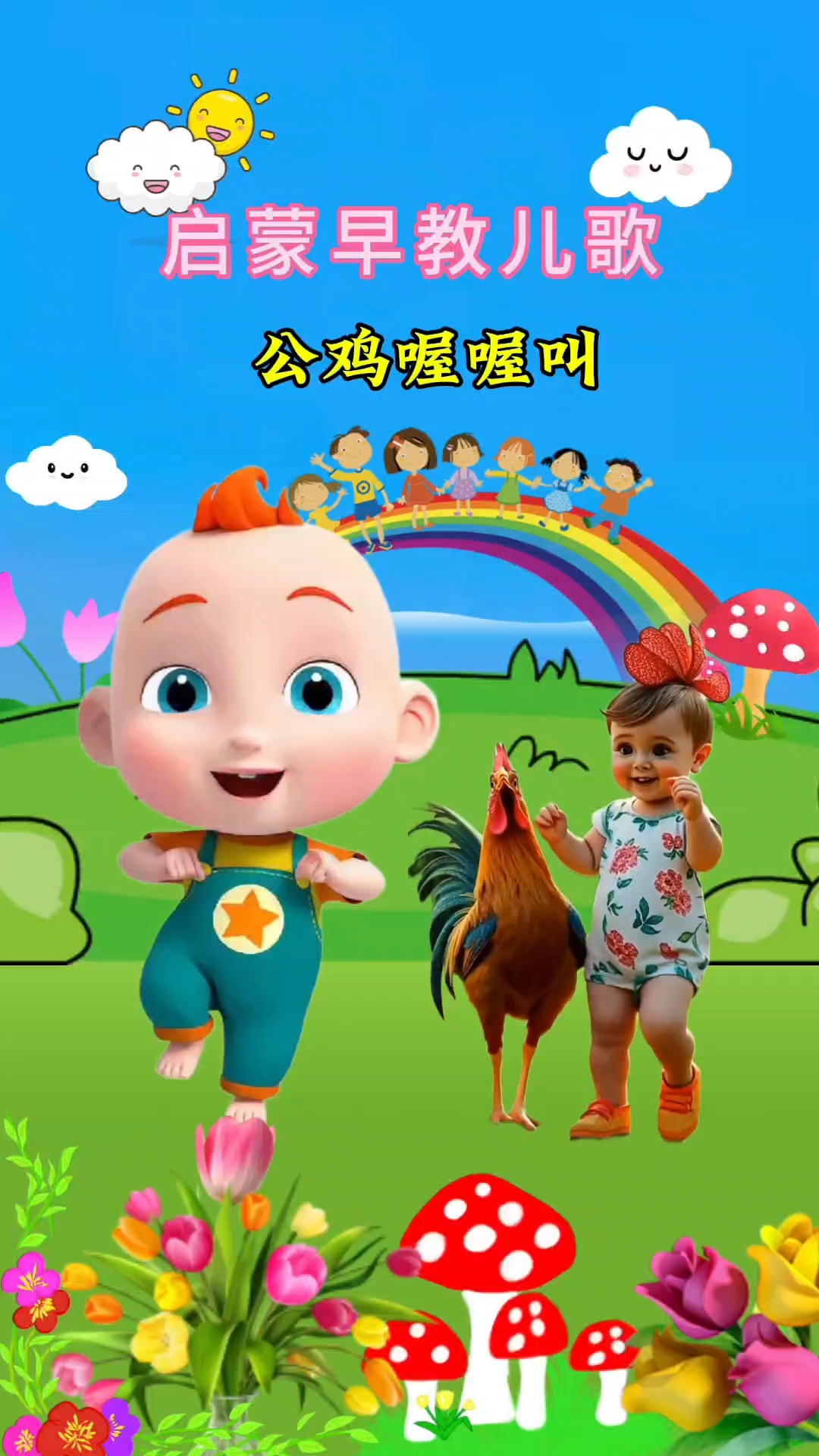 公鸡公鸡喔喔叫,小朋友们起得早。