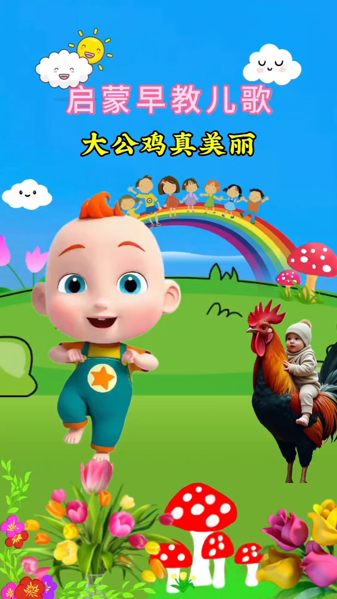 大公鸡真美丽,红红的鸡冠花花衣