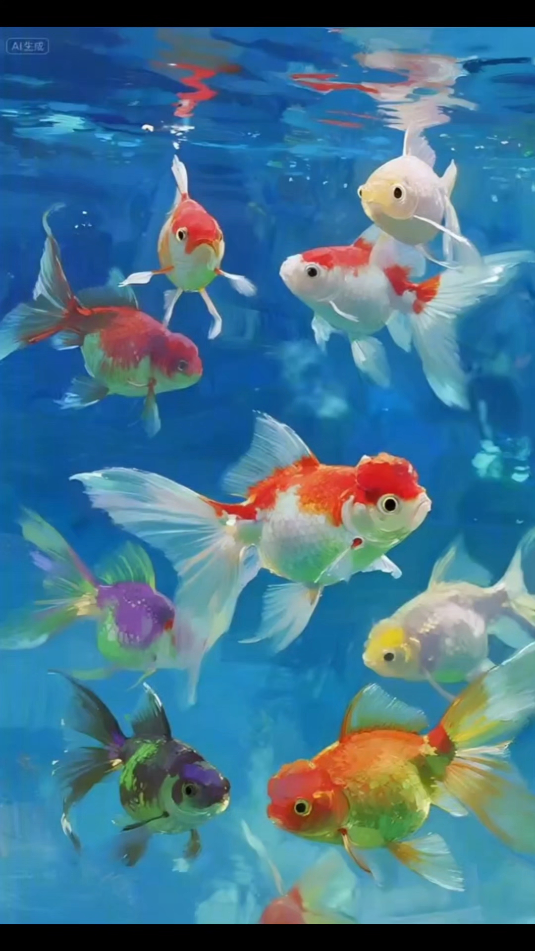 这组油画风彩金鱼,像把童话浸在蓝水里!