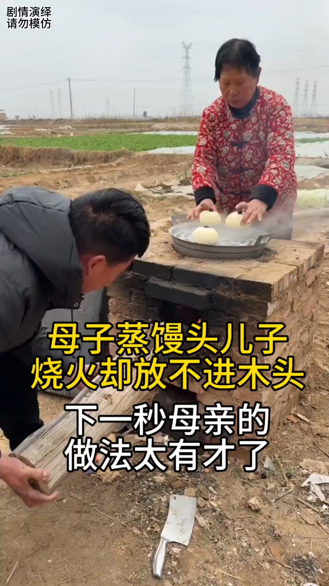 母子蒸馒头儿子烧火却放不进木头,下一秒母亲的做法太有才了