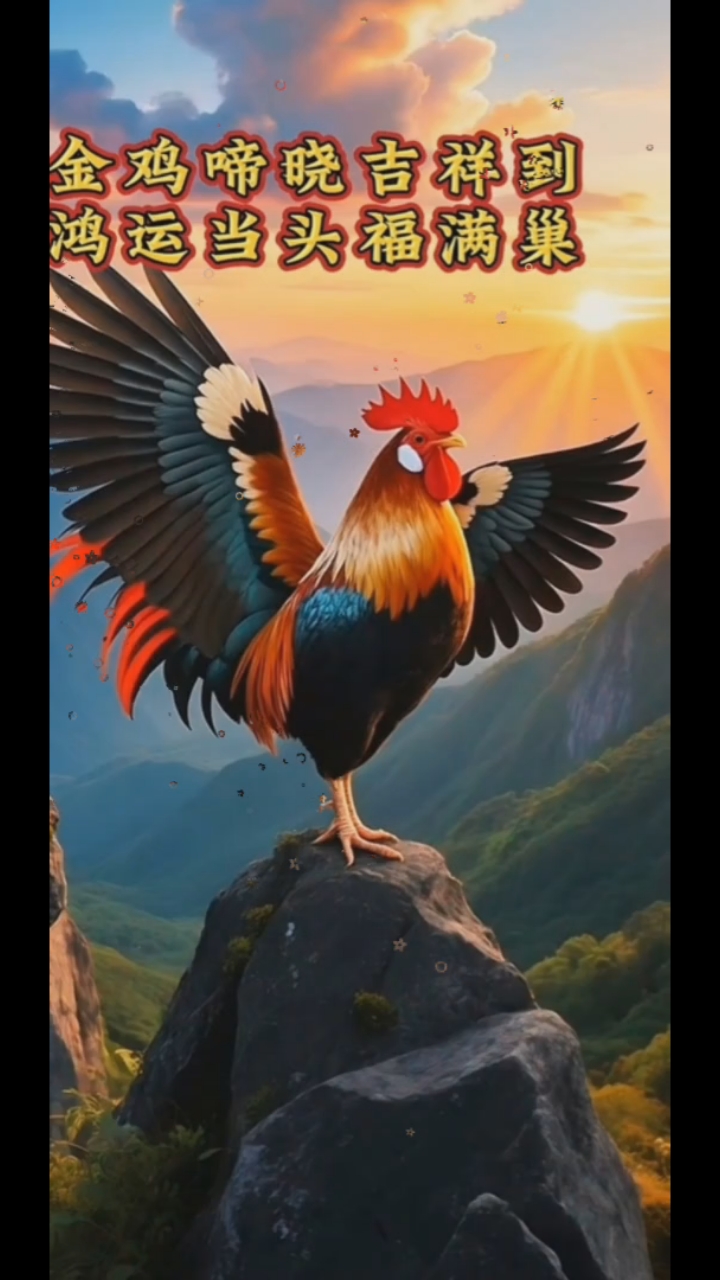 金鸡报晓财运到,鸿运当头福满巢,好运连连都来到
