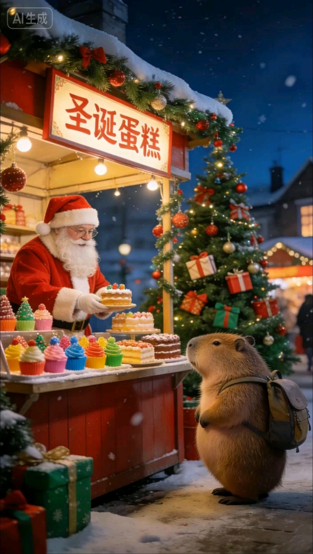 卡皮巴拉想吃圣诞蛋糕