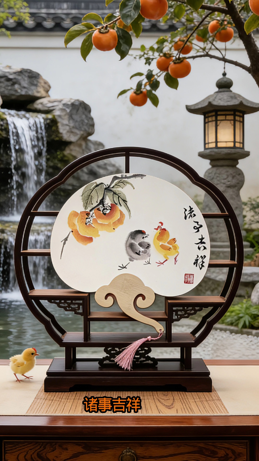 诸“柿”吉祥,诸事吉祥迎马岁,柿香鸡趣贺新春