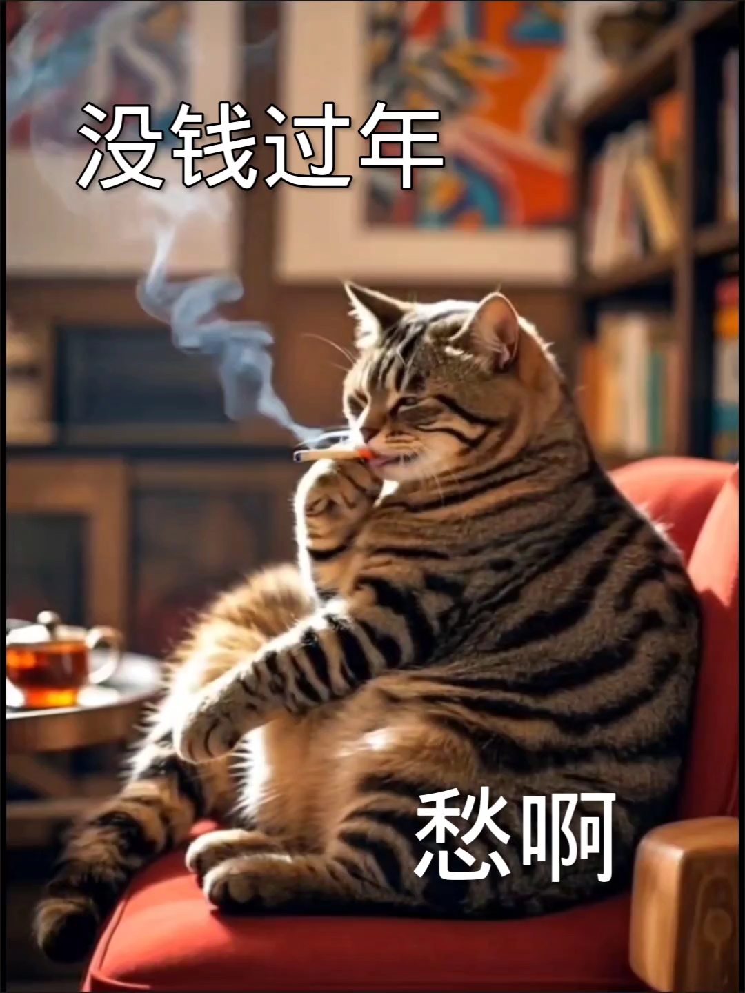 没钱过年丨猫咪愁啊愁抽烟解忧愁