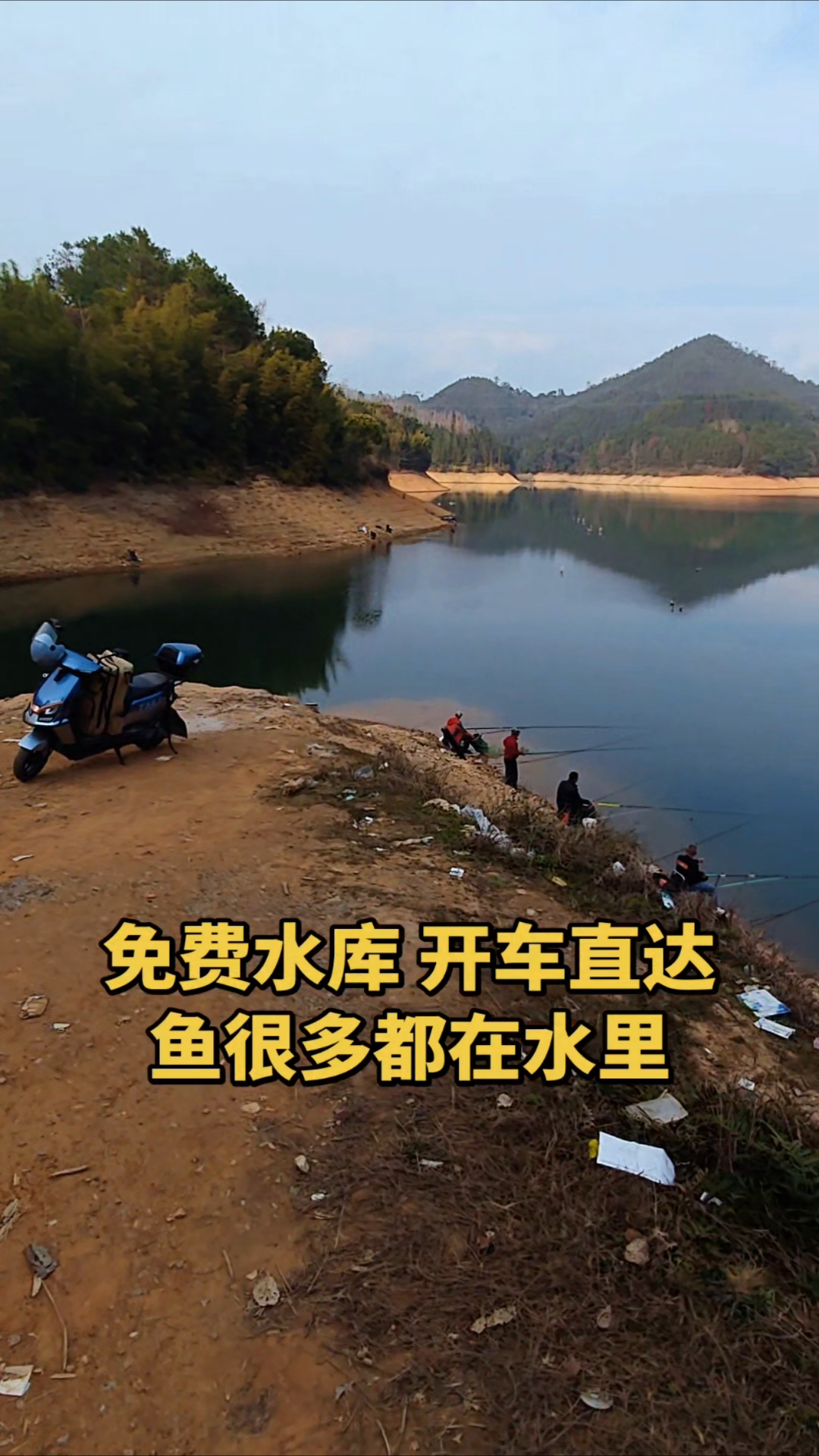 免费钓鱼水库可以开车直达可以露营,鱼很多都在水里#钓点分享#