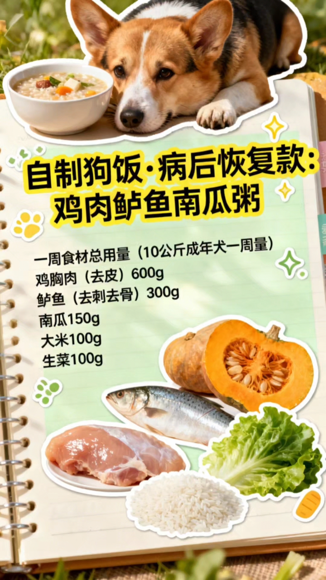 自制狗饭，病后恢复款：鸡肉鲈鱼南瓜粥