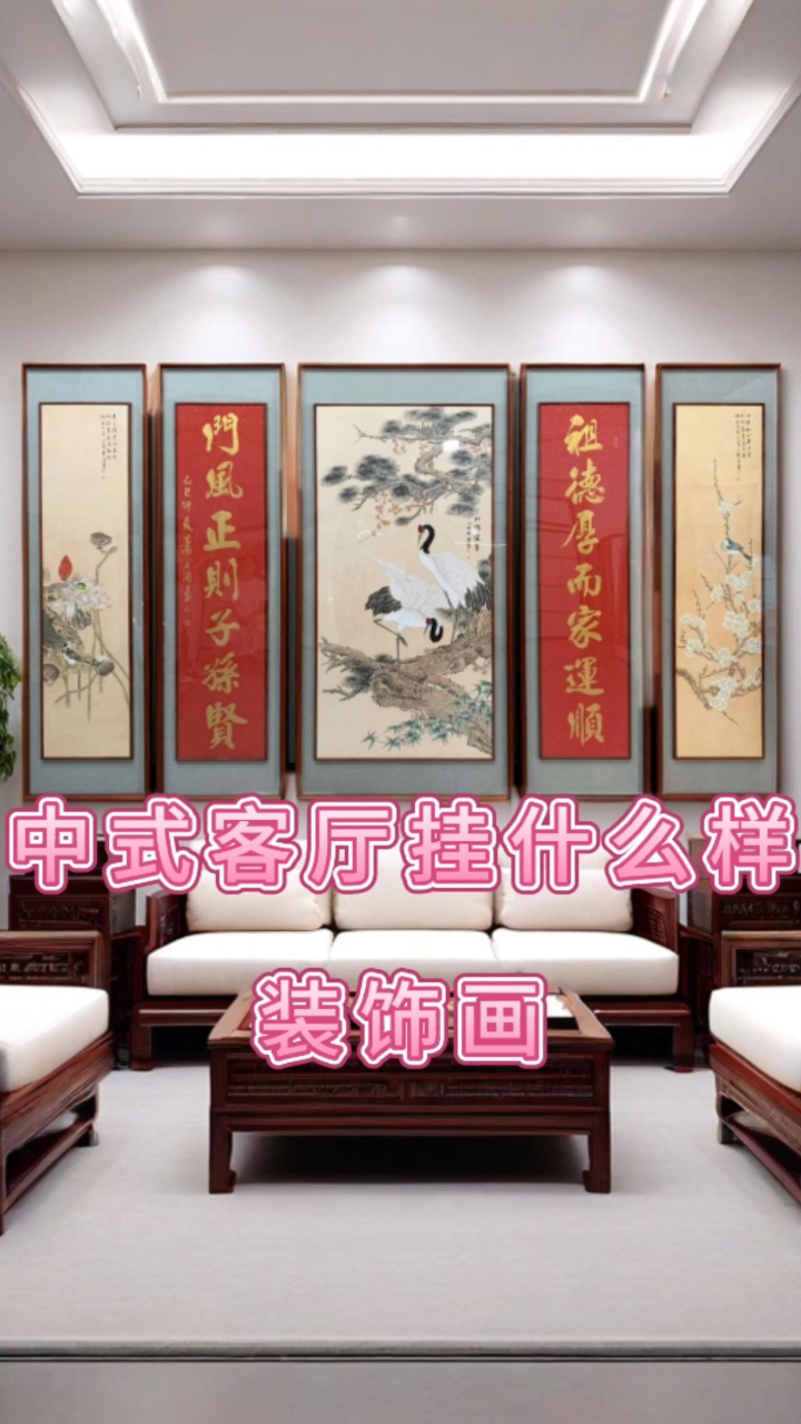 中式客厅就挂这组中堂画