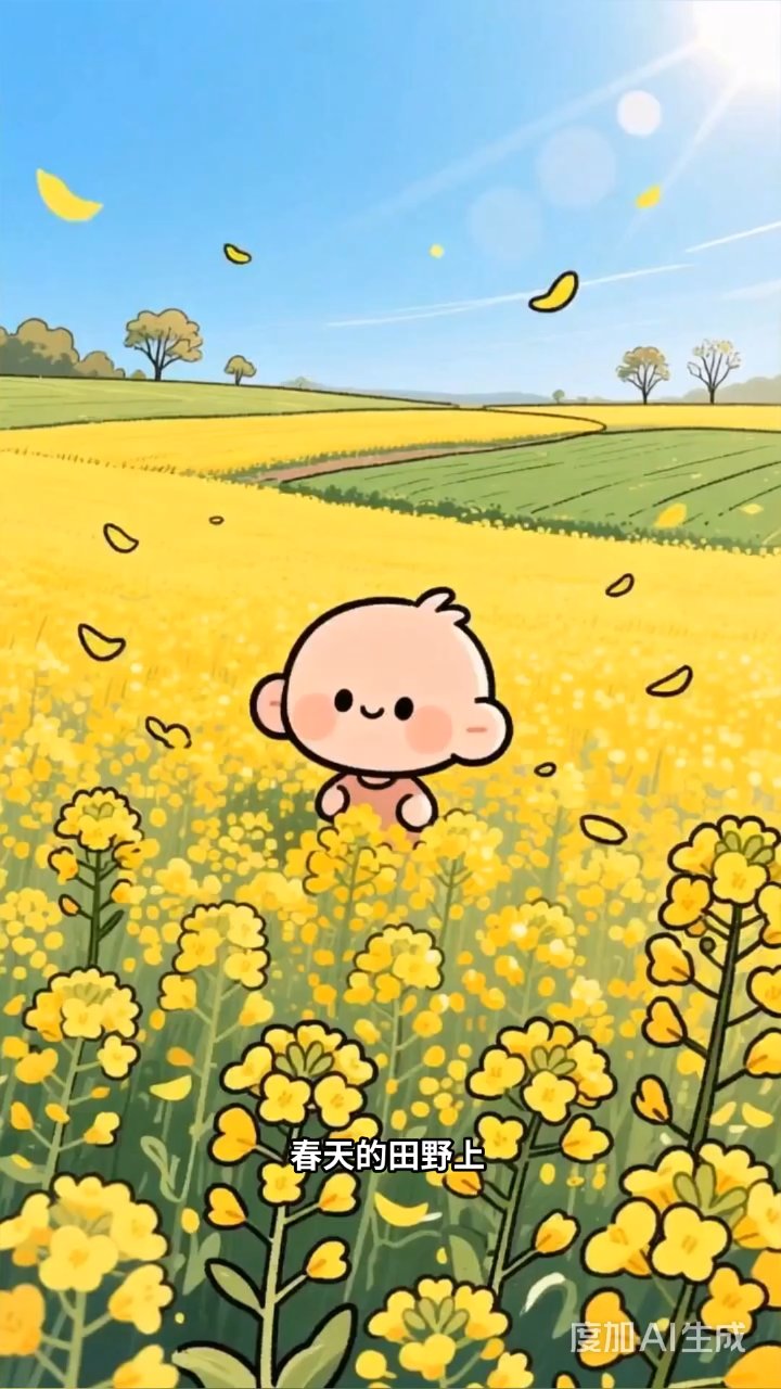 油菜花田的春日交响：蜜蜂与孩童的温暖邂逅