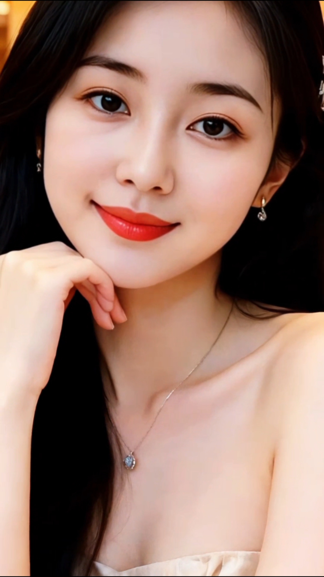 她抬眸浅笑,酒店的光影都落在她好看的眉眼间
