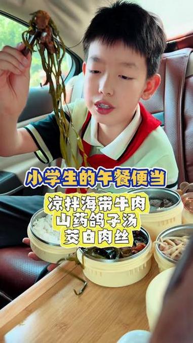 小学生的午餐便当｜凉拌海带牛肉、山药鸽子汤、茭白肉丝！#送饭#美食分享 #小学生午餐 #便