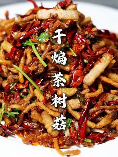 干煸茶树菇 这道菜我加了创新,这样更好吃更有吃头,用个烙馍一卷带着辣椒强的很!干煸茶树菇 