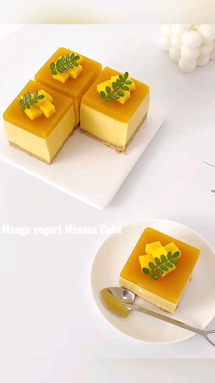 减脂甜品!芒果酸奶慕斯蛋糕!