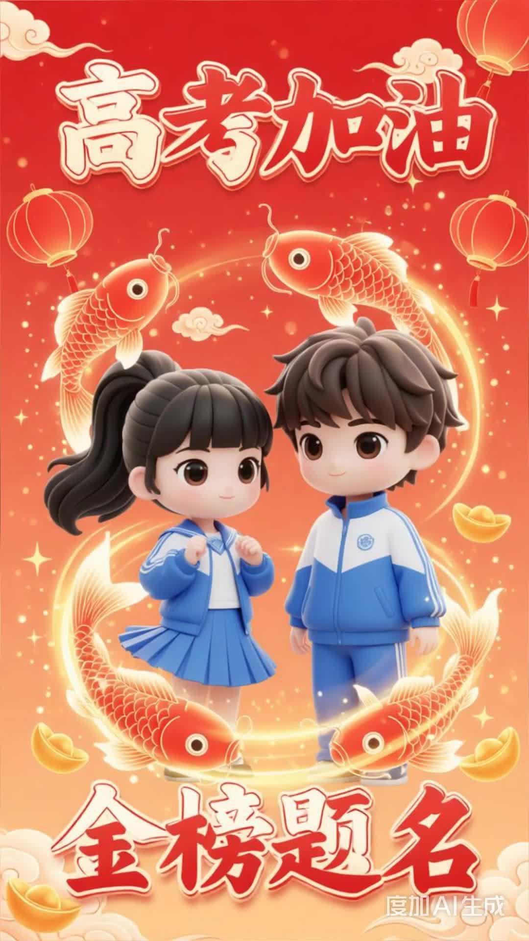 高考加油!鲤鱼跳龙门，金榜题名，鲤跃龙门，高考顺利过关#情侣头像推荐##甜系情侣壁纸#