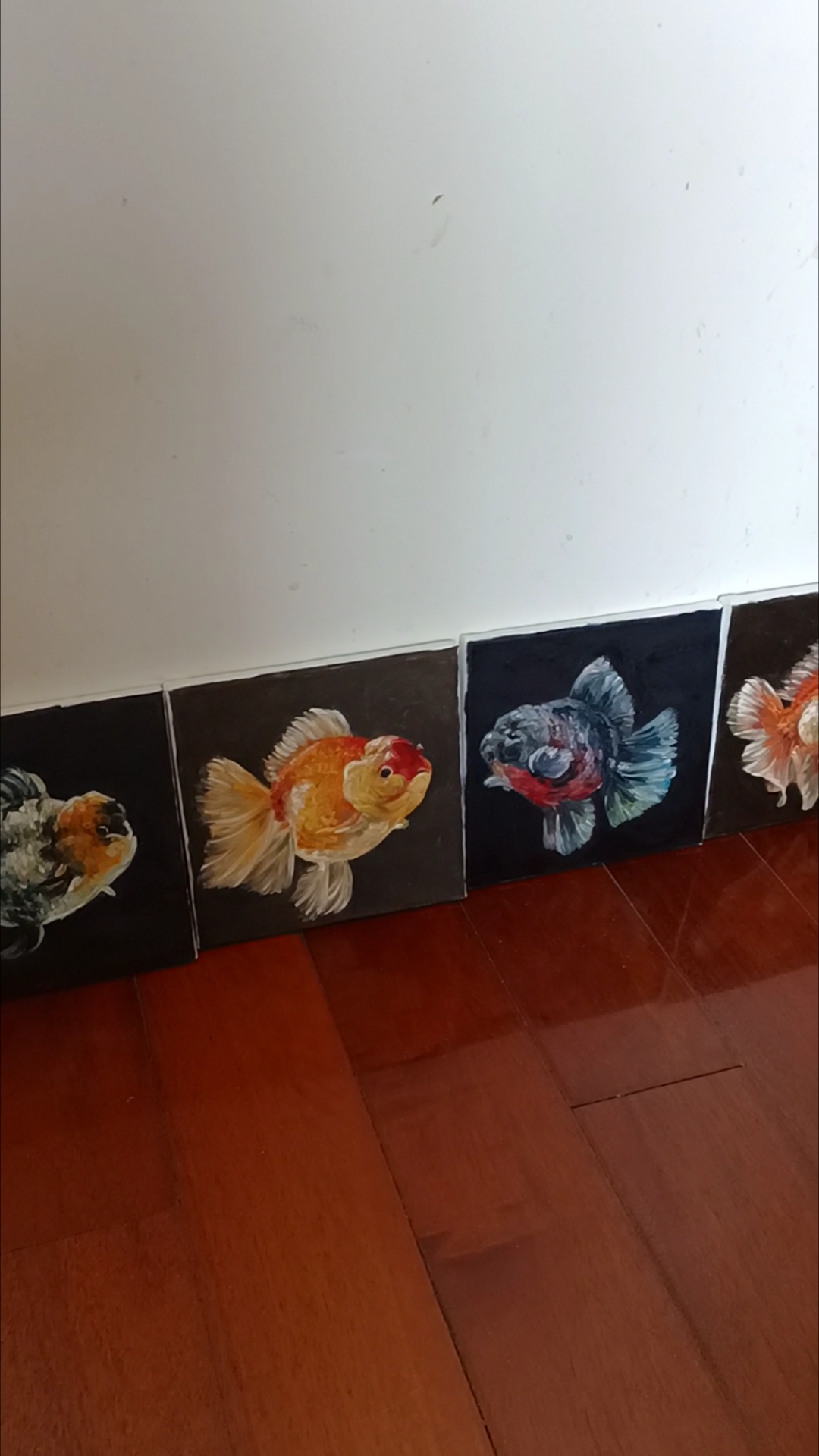 油画小金鱼排队