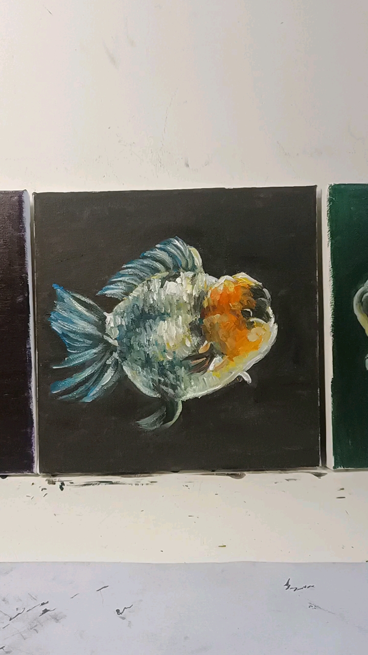 油画小金鱼九宫格之九分之二