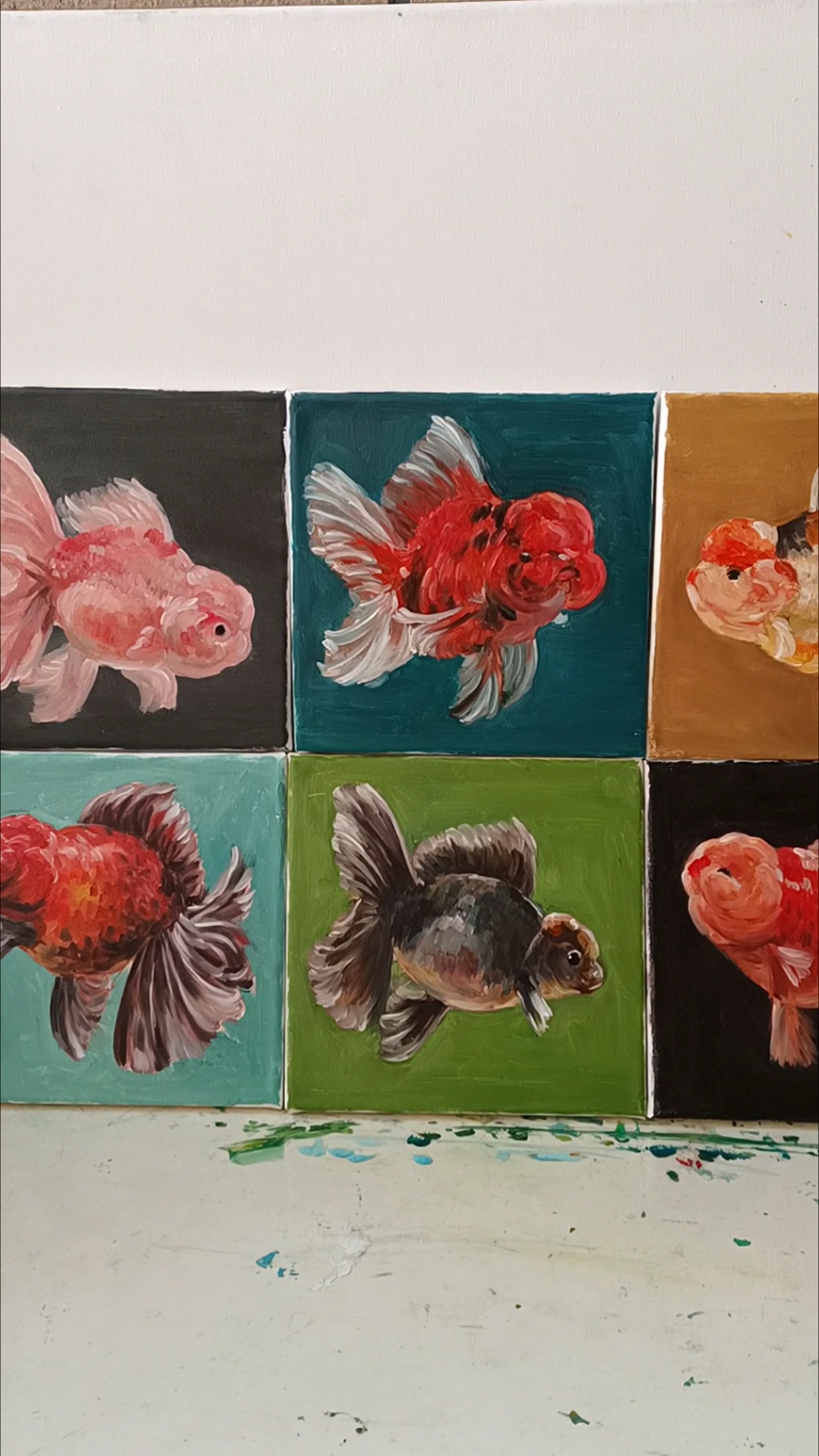 原创纯手绘油画小金鱼练习中!