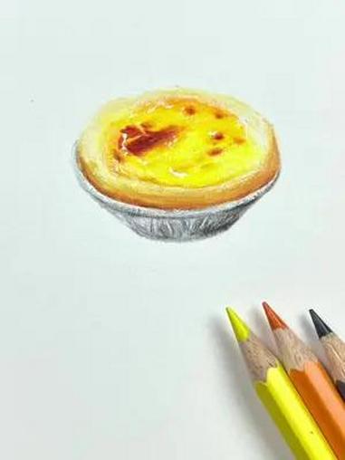 好吃的蛋挞画法来咯!大家学会了吗?零基础教学 手绘 彩铅 简单易学 夏日入画挑战