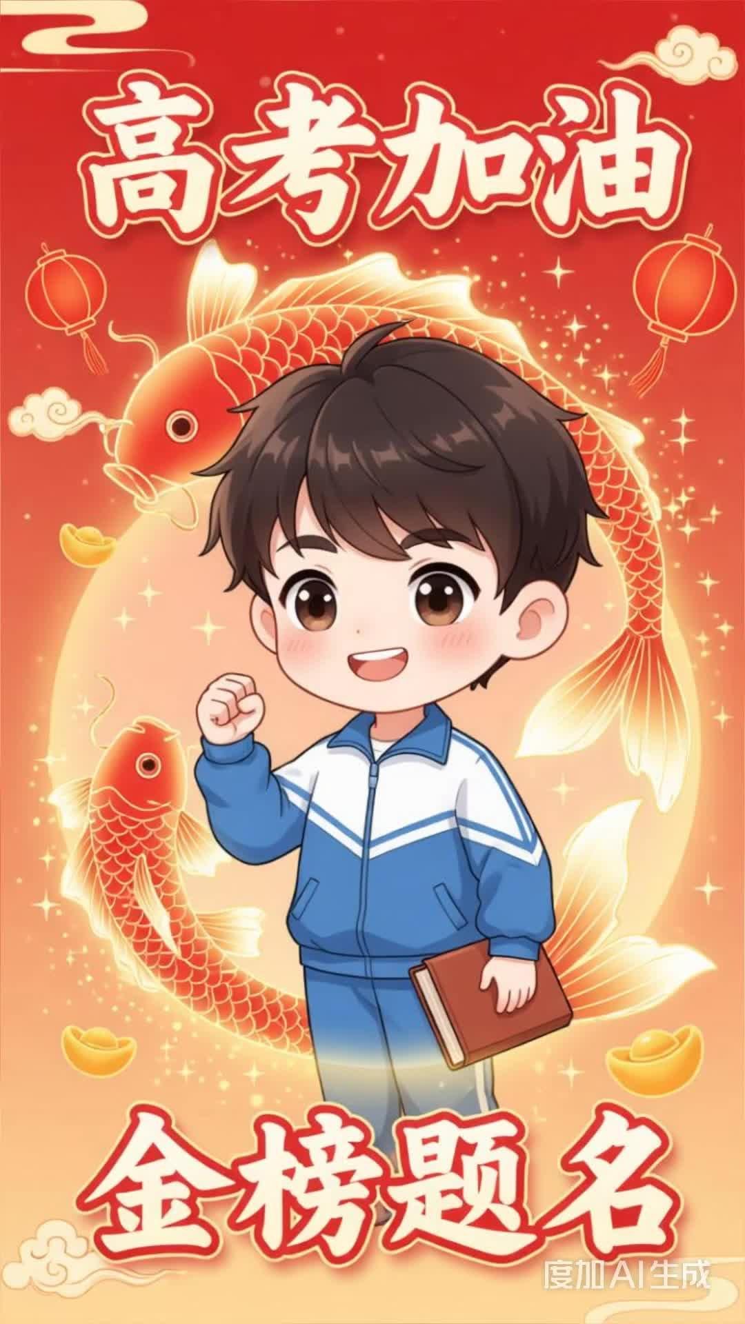 金榜题名，鲤鱼跳龙门#二次元头像##萌系头像# #百度AIGC未来创作联赛#