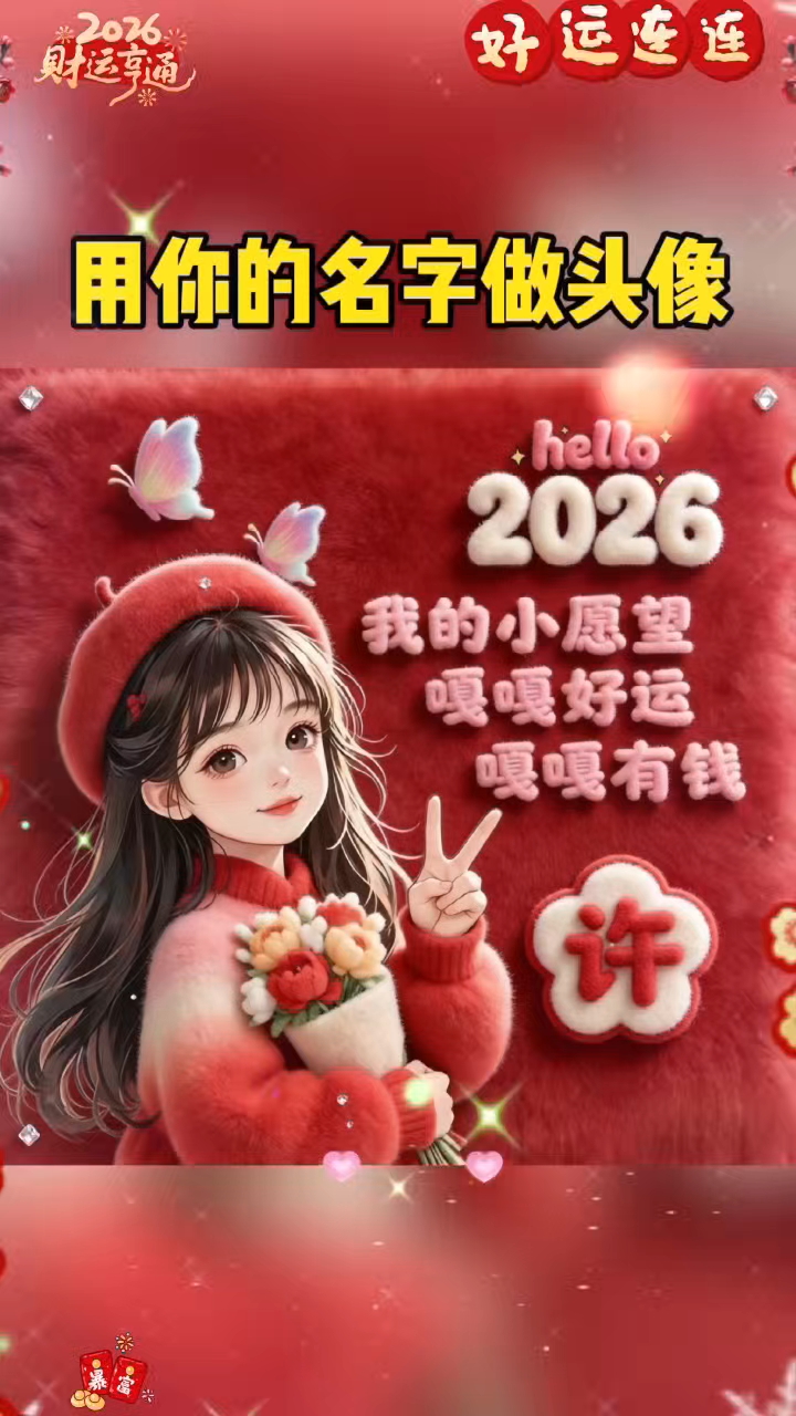 2026年,我的小愿望就是嘎嘎好运,嘎嘎有钱!#新年姓氏头像