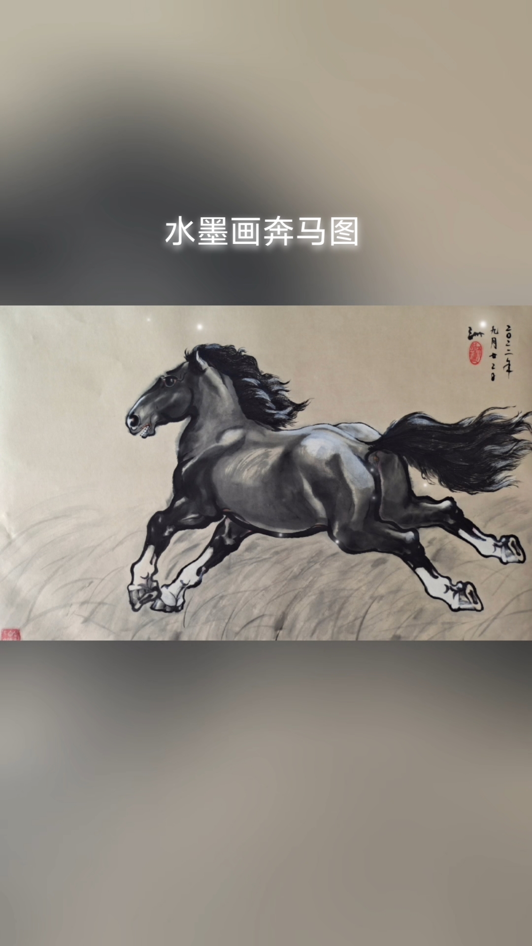 水墨画奔马图国画作品