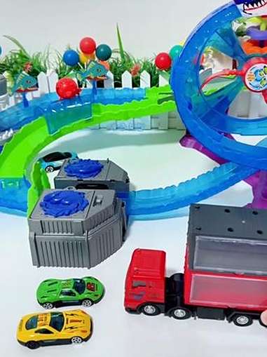 小跑车挑战鲨鱼大冒险游戏 鲨鱼玩具 有轨跑车 拼搭玩具 赛车 DickieToys