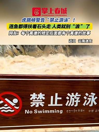 虎跳峡警告“禁止游泳”！连鱼都得扶着石头走 人类就别“浪 ”了，网友：每个离谱的规定后面都