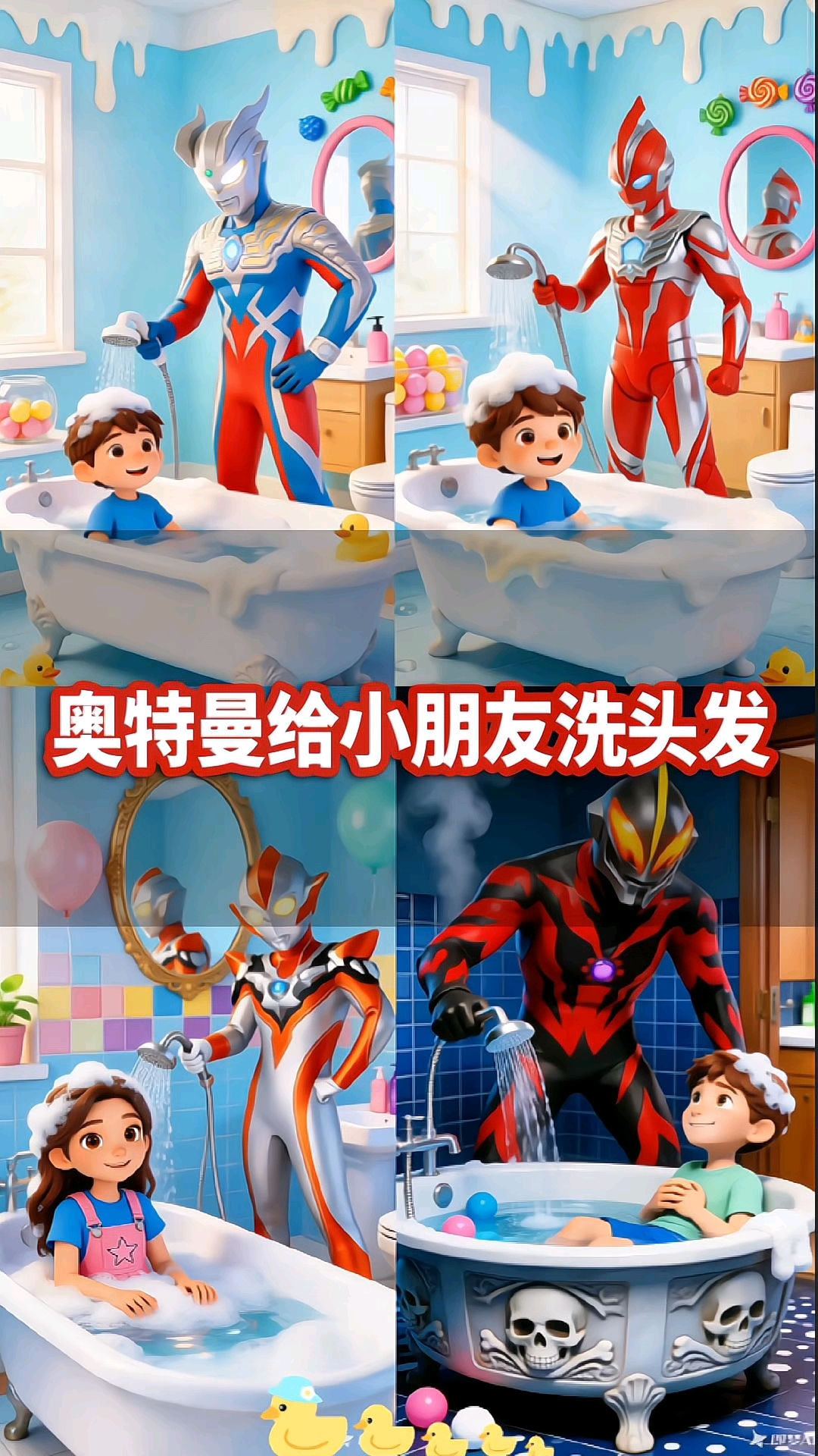 奥特曼给小朋友洗头发#奶爸带娃日常# #优质视频激励计划#