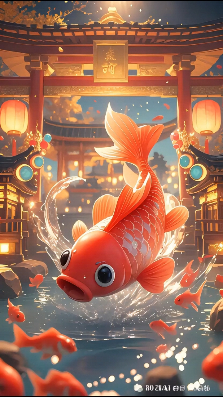 鲤鱼跃龙门,接好运连连。