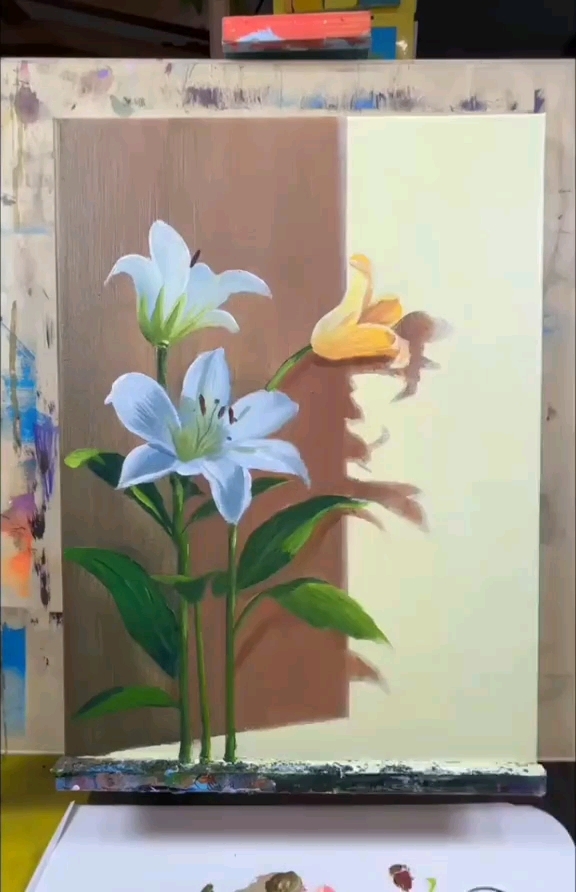如何画油画百合花