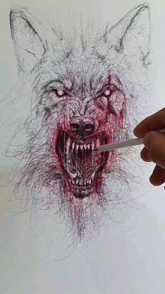 用圆珠笔画凶猛的狼