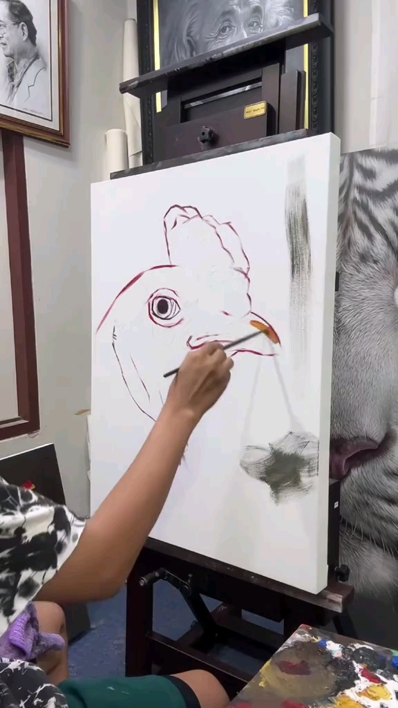 超写实的公鸡油画