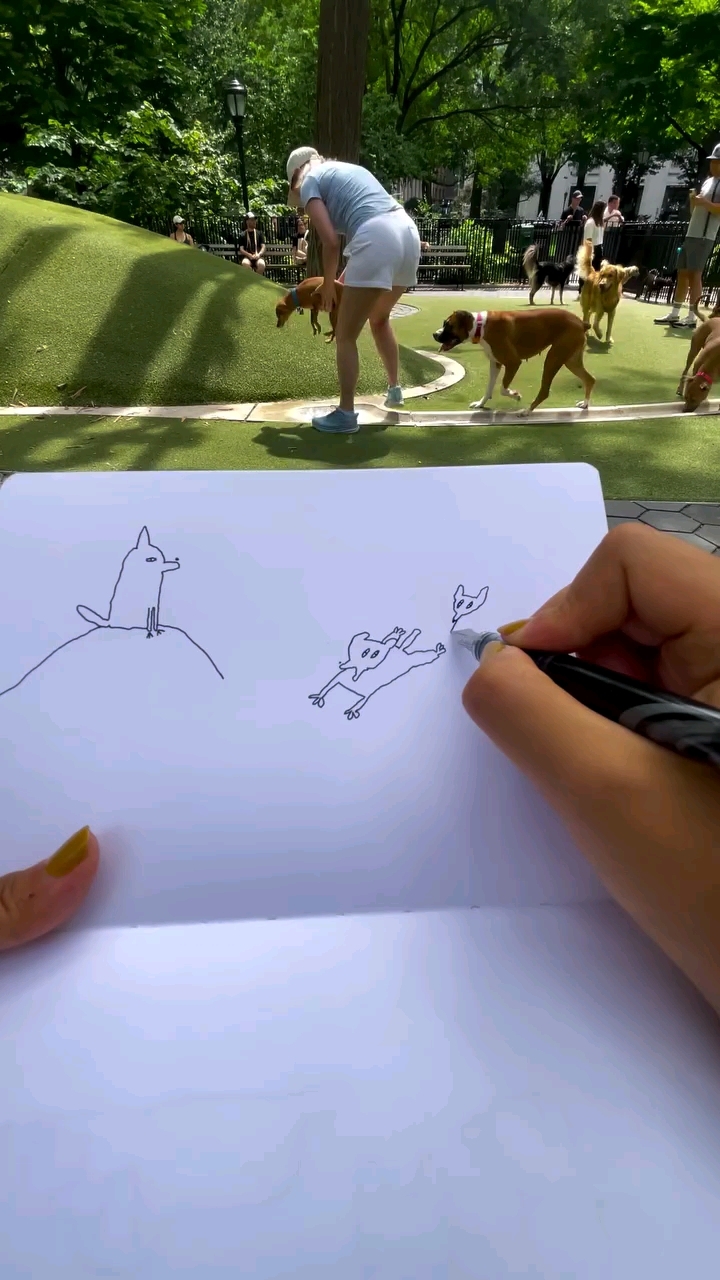 手绘公园中的小狗