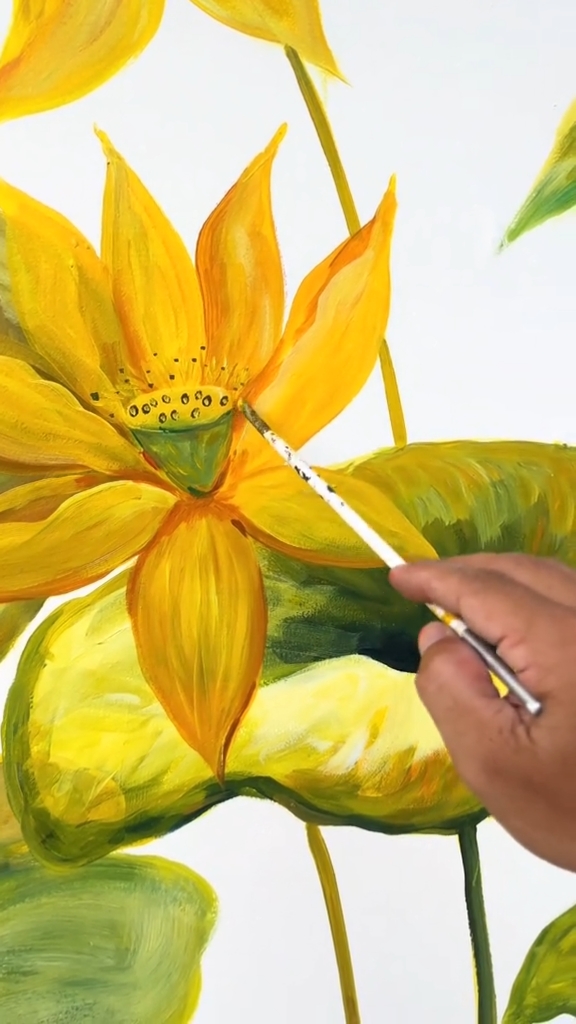 手绘荷花油画
