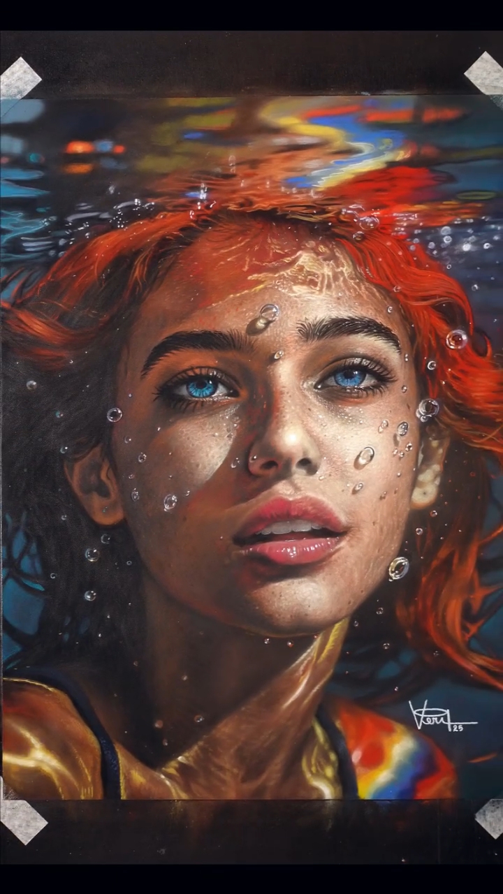 用彩铅画水下的女孩