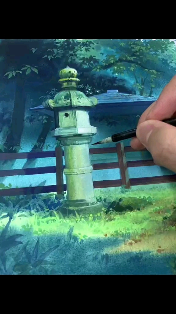 用水彩画清新的风景画