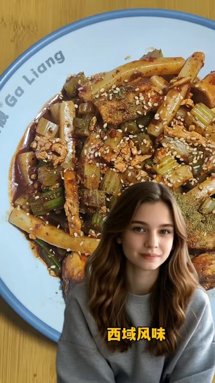 新疆尕靓鸡肉炒年糕馕对半,新疆美食,乌鲁木齐喀什东路尕靓米粉