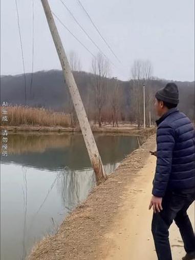 电线杆落水秒变大型电鱼现场，大哥吓得腿软鱼全翻肚皮
