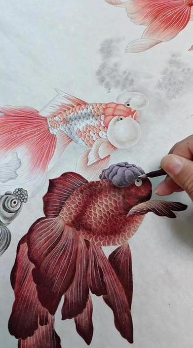 画几条小金鱼 #画金鱼#国画鱼 #手工书画 #九鱼图