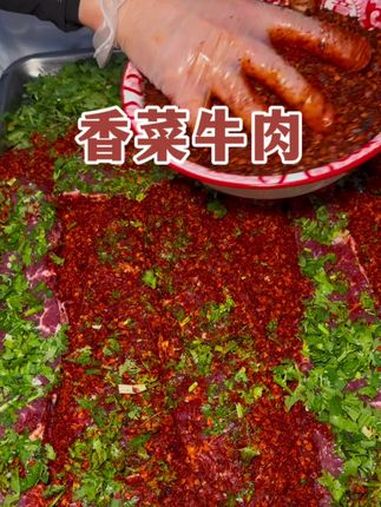 重庆街头的微微辣香菜牛肉!街头美食 地方特色美食 重庆美食 香菜牛肉 路边摊美味
