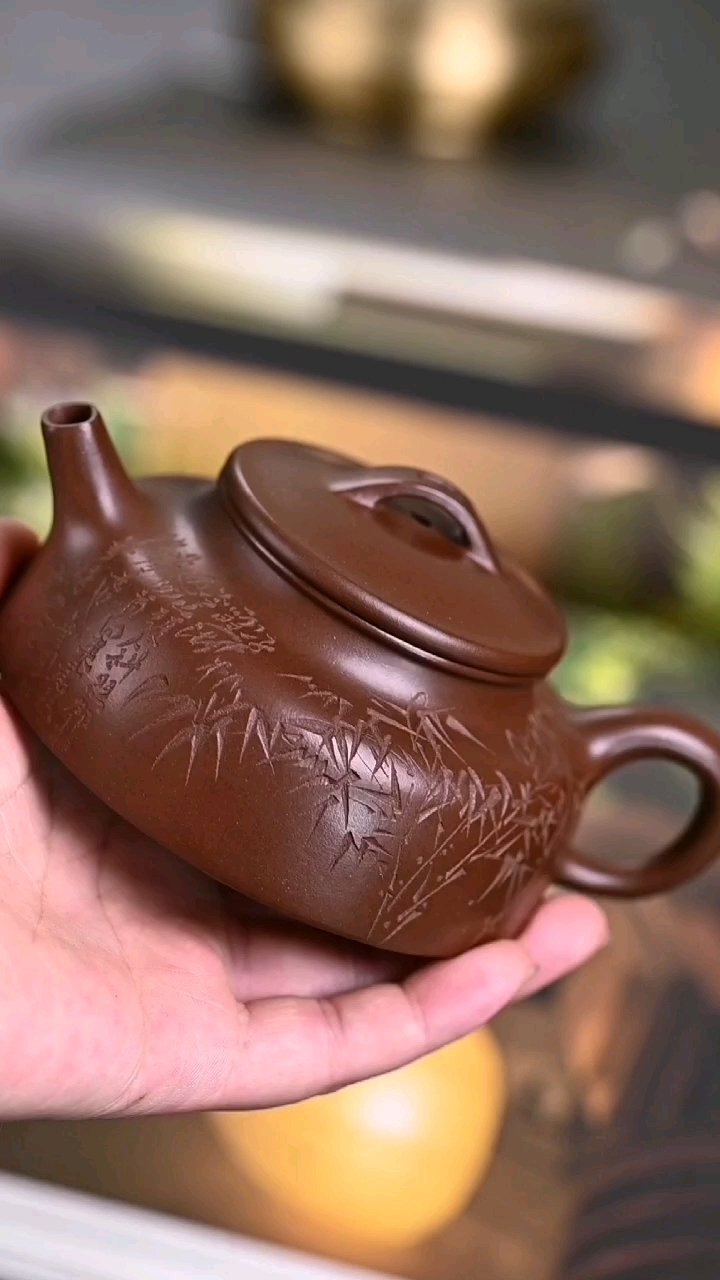 #茗露 竹影清风 鱼罩石瓢壶文革老紫泥·容量170cc·7孔