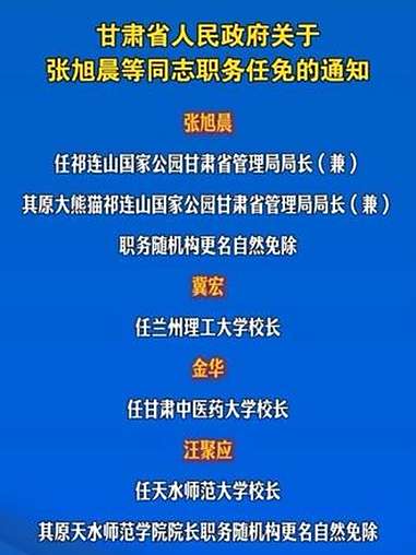 甘肃省人民政府关于张旭晨等同志职务任免的通知 甘肃 任免 任命 最新消息
