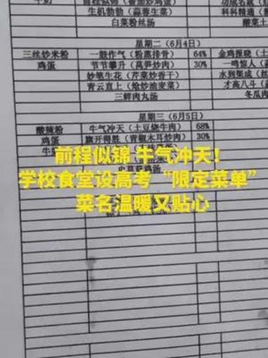 前程似锦 牛气冲天!学校食堂设高考“限定菜单” 温暖又贴心(记者:周梓颜 周睿)