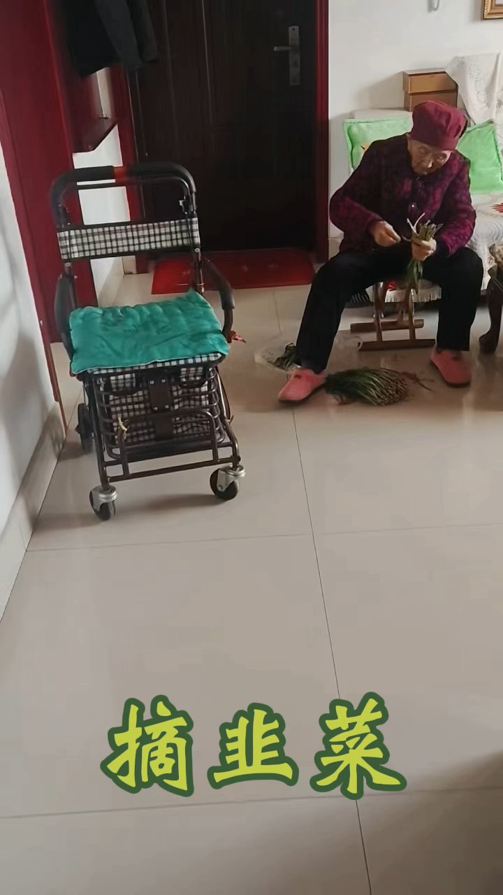 98岁妈妈摘韭菜#家的味道#
