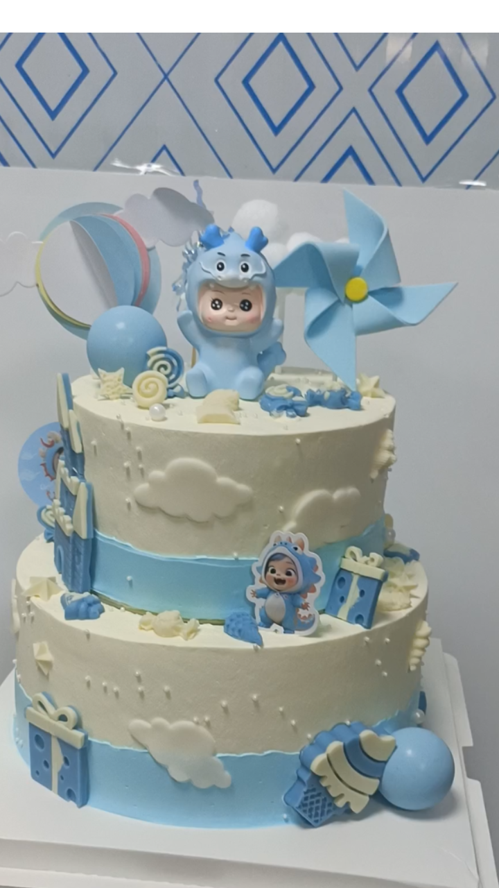 蓝色款可爱龙宝插件生日蛋糕