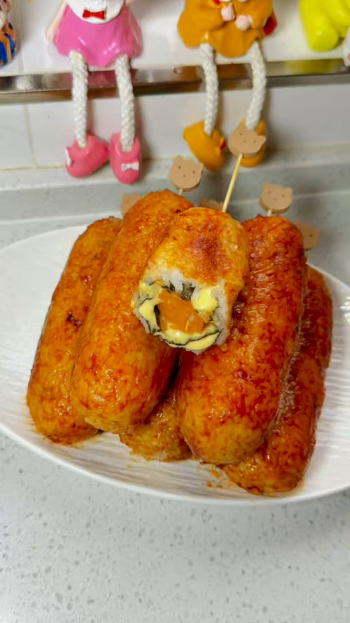 今天做照烧芝士热狗饭团