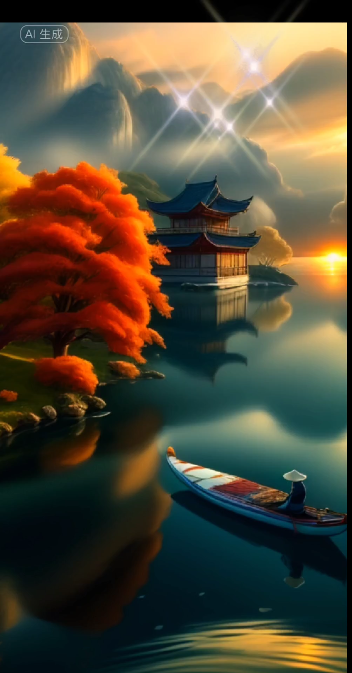 钓鱼老翁,悠闲自在