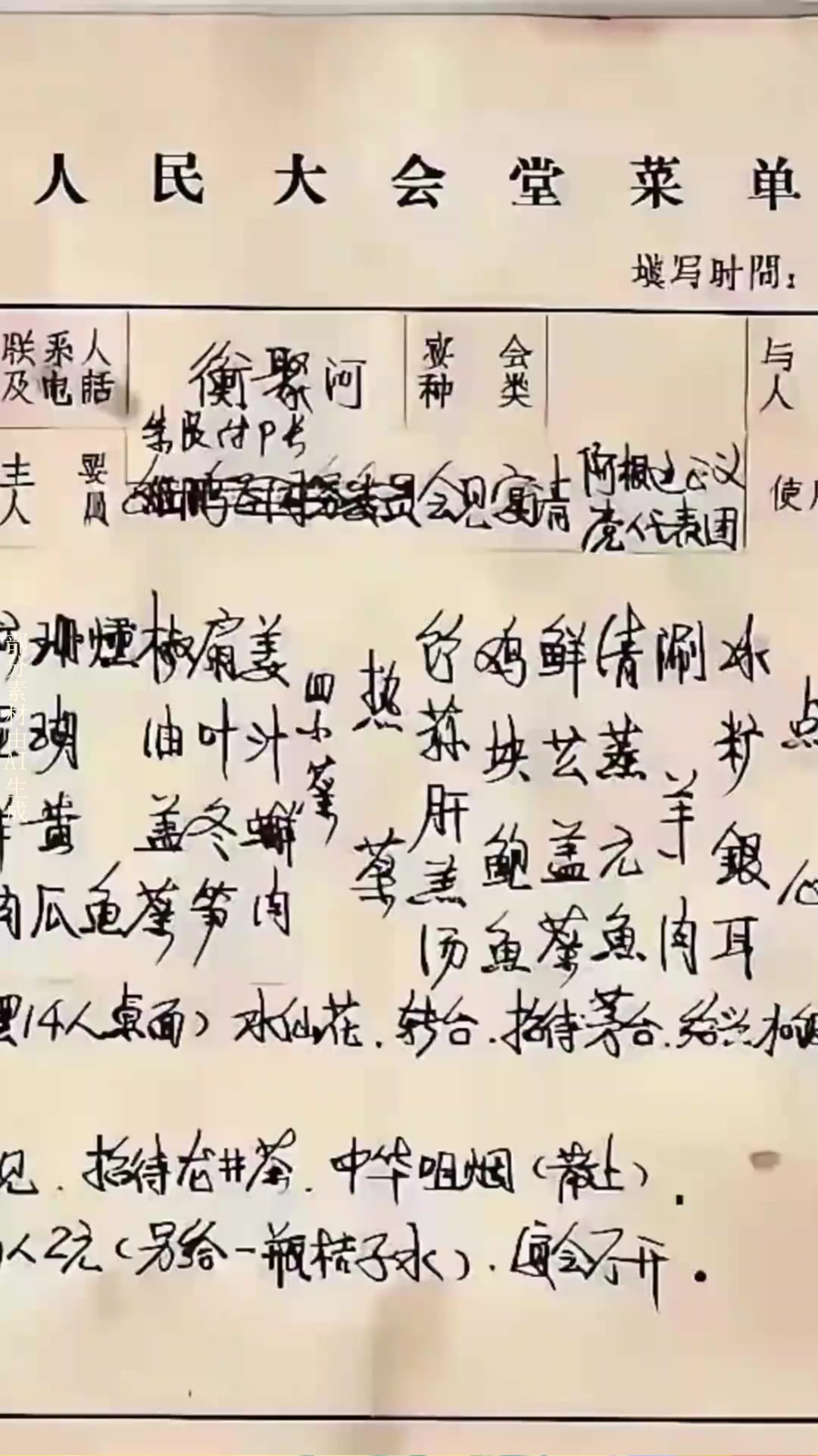 1982年人民大会堂的菜单,这是在欢迎阿根廷代表团的宴会上……