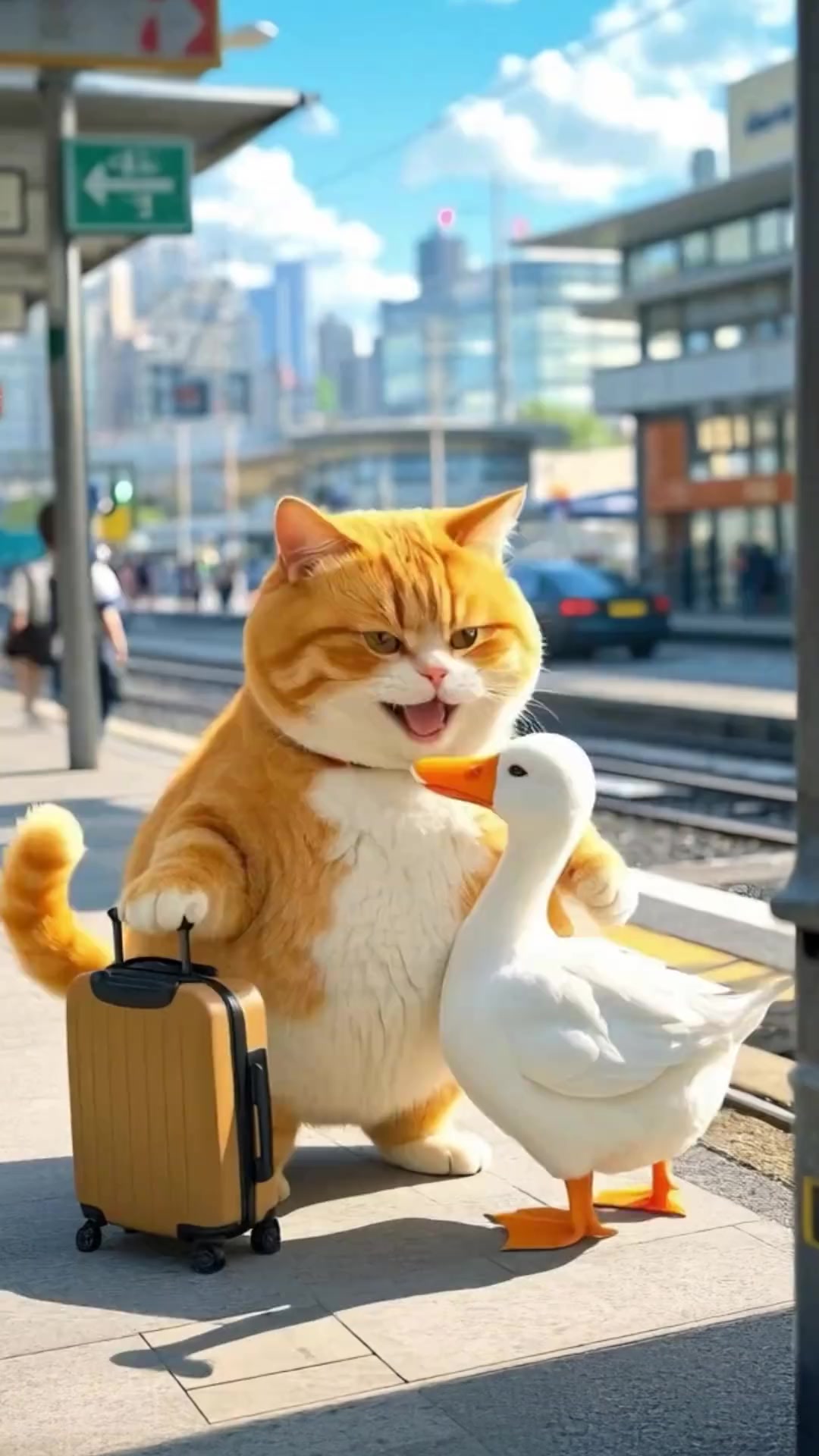 大白鸭来做客,有反转哦 会做饭的猫  橘猫  ai视频  可爱
